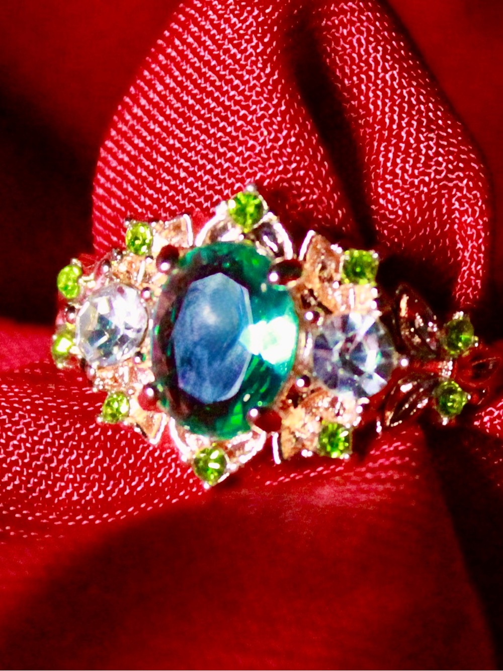 Elegant Green Crystal Statement Ring with Rose Gold Band - Women's Jewelry
